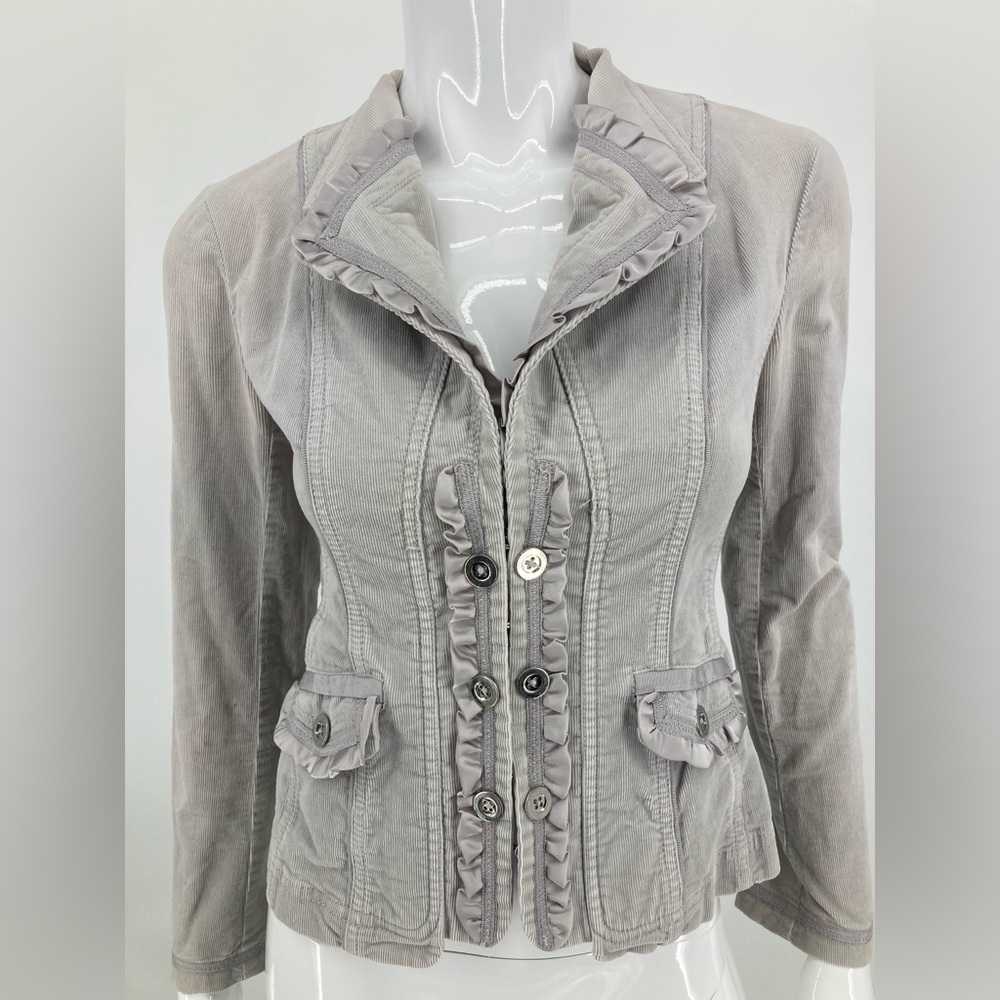 White House Black Market Cotton Gray Blazer Size 00 Front Clasps Button Sleeves